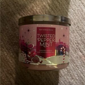 Bath & Body Works Twisted Peppermint Candle - Pink and Silver